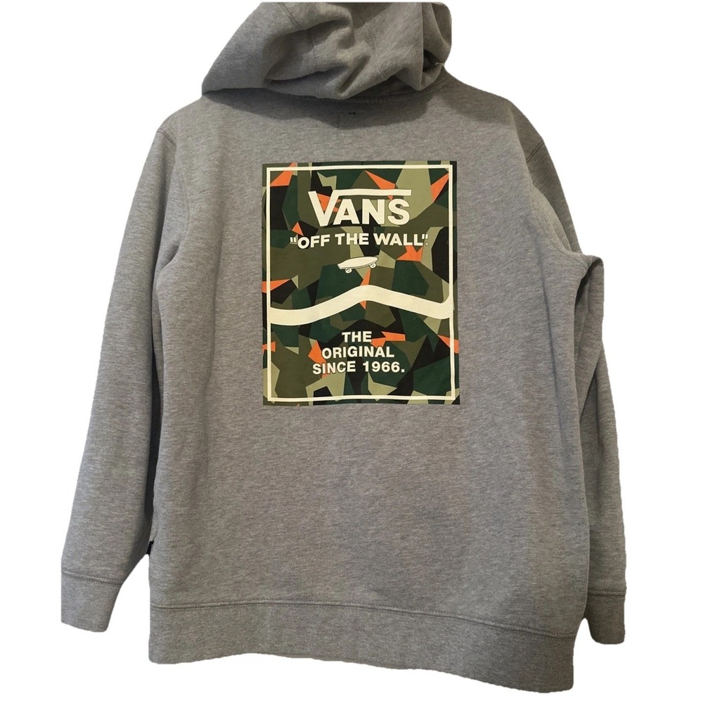 VANS OFF THE WALL PRINT‎ BOX 2.0 PO HOODIE CAMO GREEN ORANGE GRAY BOYS SIZE XL